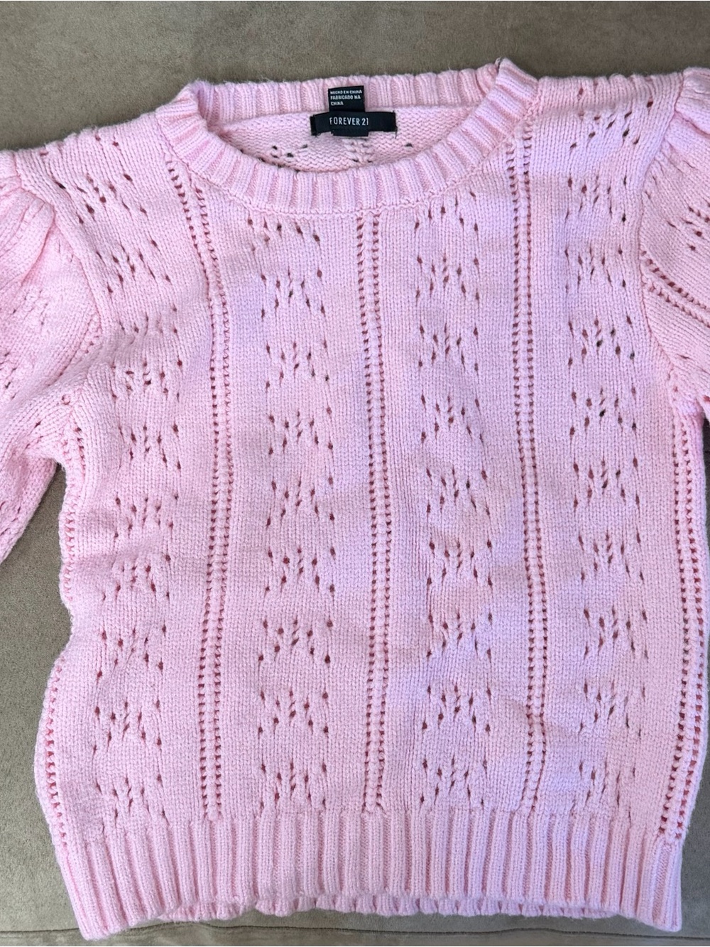 Forever 21 Light Pink Pointelle Crewneck Sweater